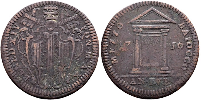 Benedict XIV 1750 Rome Half Baiocco